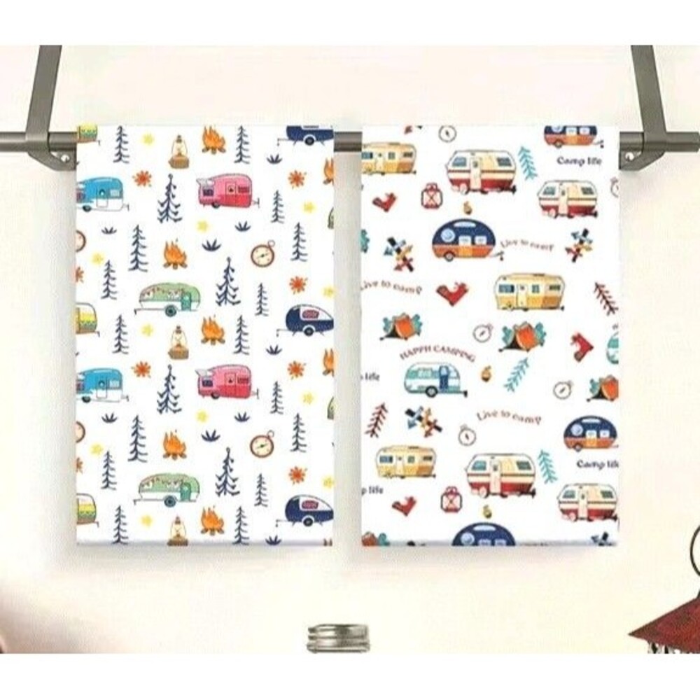 Camping Trailer Kitchen Towels 2-pc Polyester 18 x 26-in Retro Campsite Gift NEW